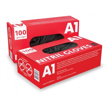 A1 NITRIL GLOVES Нитриловые перчатки, черные, размер M, упаковка 100шт